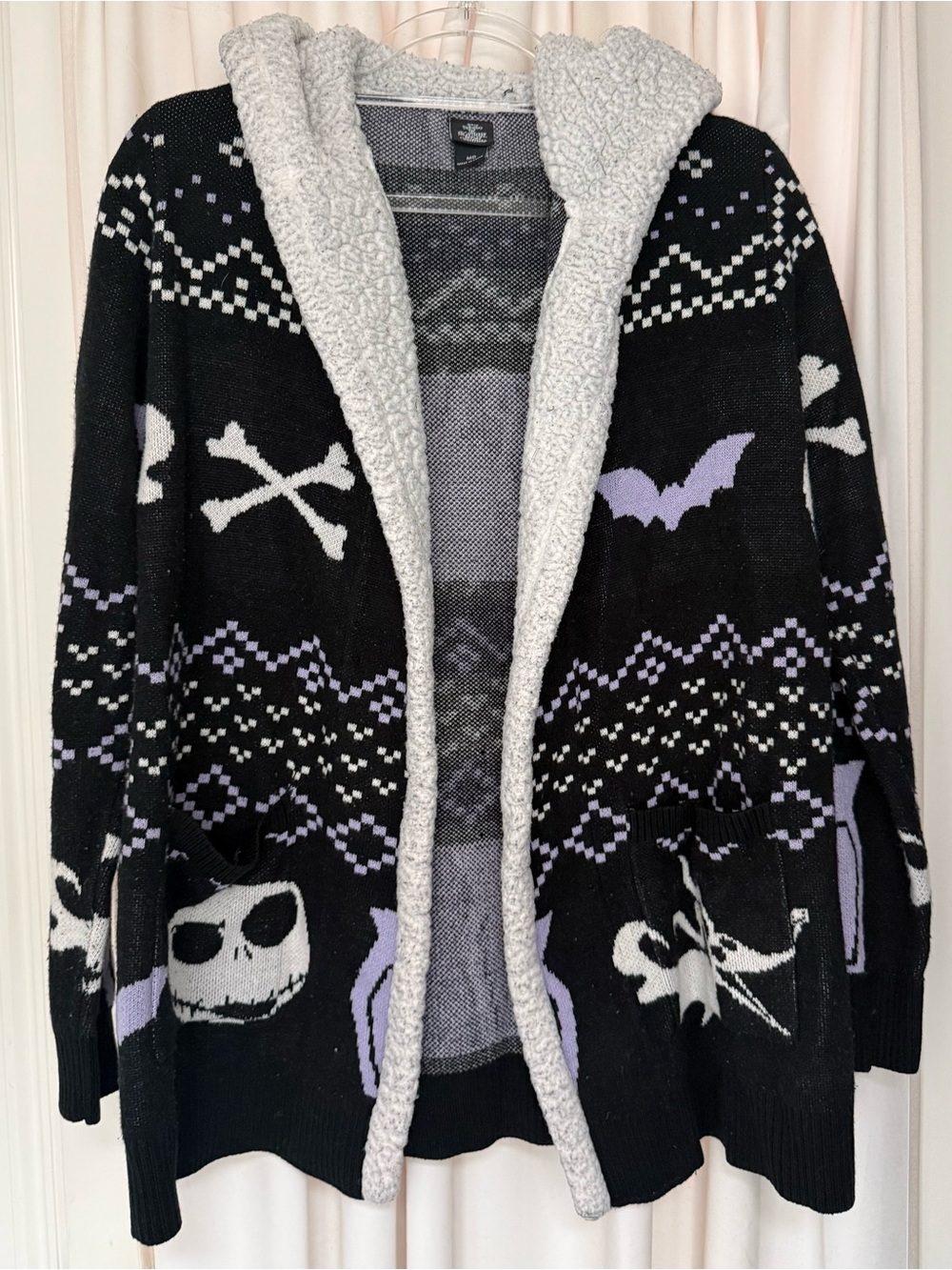 Disney Nightmare Before Christmas Jack Skellington Fair Isle Sherpa Cardigan MD